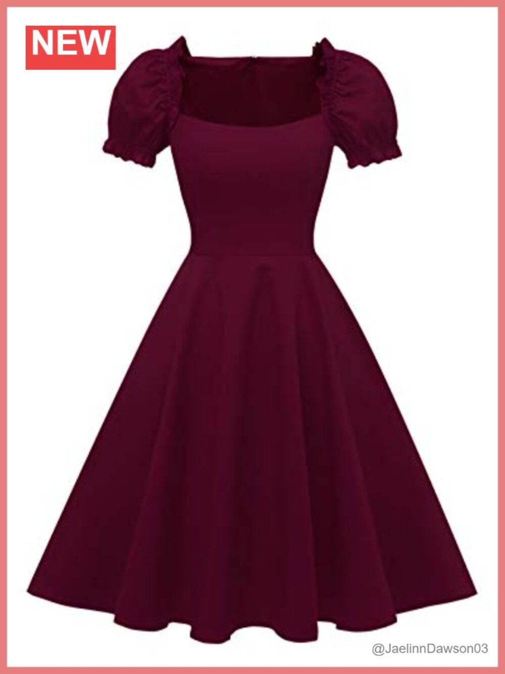 Puff Short Sleeve 1950s Party Dress Square Neck A-Line with Pockets